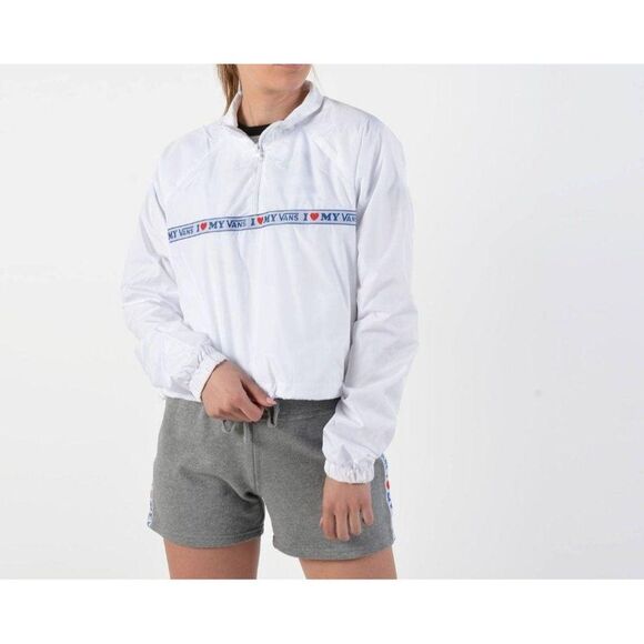 Vans Womens Jacket White M Windbreaker Logo Anorak 1/4 Zip High Collar - Picture 1 of 9